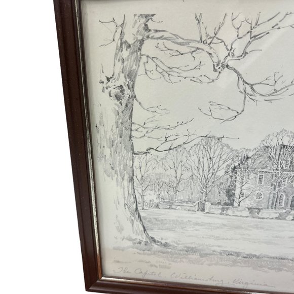 Vintage Framed Drawing The Capitol Williamsburg Virginia Signed Charles H Overly - Picture 5 of 15